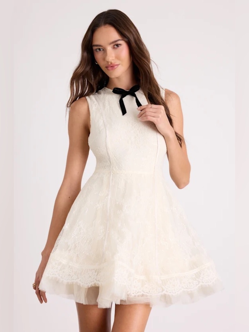 Lulus Charmaine Cream Lace Sleeveless Skater Mini Dress - Picture 2 of 14